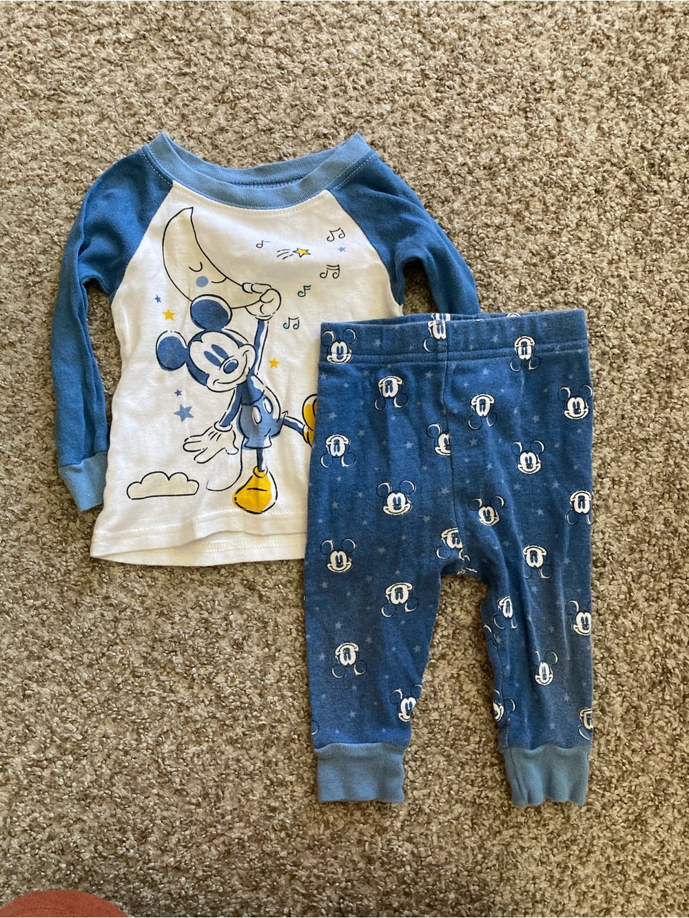 Disney Mickey Mouse Blue and White Two-Piece Pajama Set